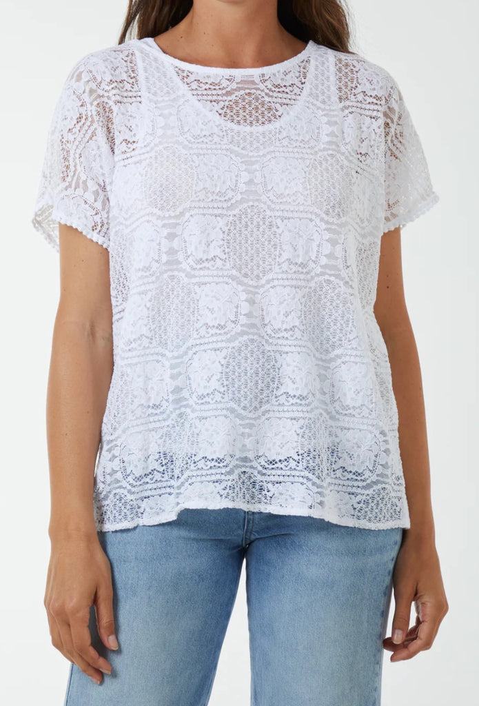 Lace Two Piece Short Sleeved Plain Top (3 Colours) – Missy Online