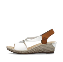 Rieker 624H6-81 Alula White And Tan Low Wedge Sandals
