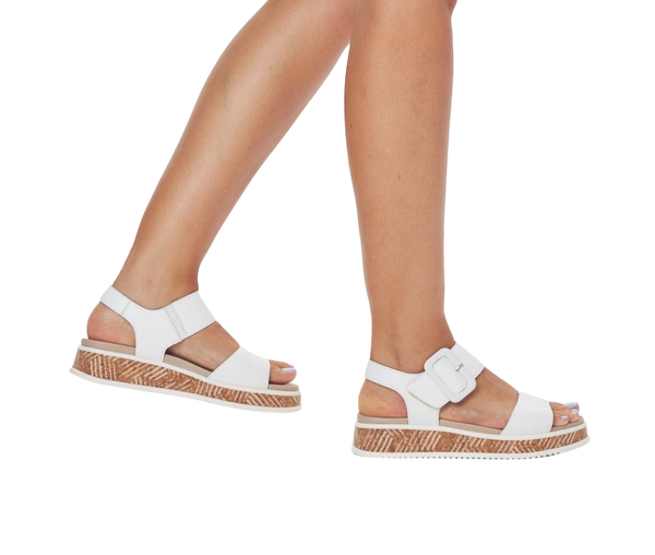 Rieker Evolution W0800-80 White Leather Low Wedge Sandals