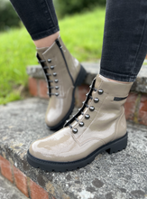 Remonte D8670-20 Taupe Patent Leather Chain Detail Ankle Boots