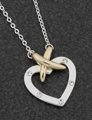 Gold And Silver Plated Two Tone Crystal Heart Necklace