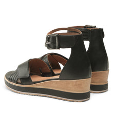 Remonte D6458-00 Odeon Black Leather Ankle Strap Wedge Sandals