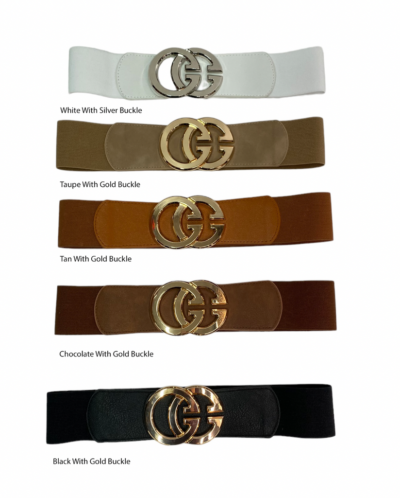Designer Styled Stretchy Block Effect CC Buckle Belt (7 Colours