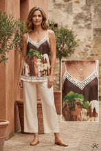 Sally Satin Cami Style Watercolour Landscape Print Top (8 Colours)