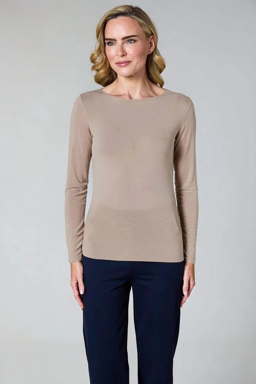D.E.C.K By Decollage 12733 Plain Fine Knit Round Neck Cashmere Mix Long Sleeve Top (2 Colours)