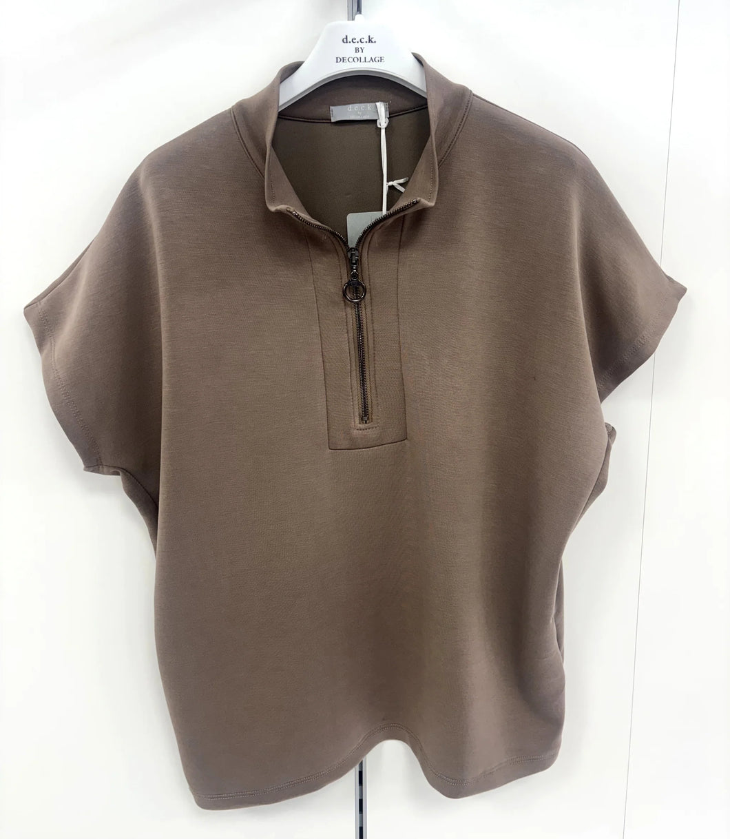 D.E.C.K By Decollage 20337 Plain Triple Soft Short Sleeved Zip Front Top (3 Colours)