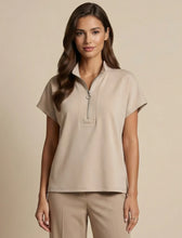 D.E.C.K By Decollage 20337 Plain Triple Soft Short Sleeved Zip Front Top (3 Colours)