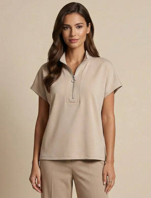 D.E.C.K By Decollage 20337 Plain Triple Soft Short Sleeved Zip Front Top (3 Colours)