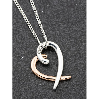 Two Tone Heart Necklace in Sliver And Rose Gold With CZ Crystals