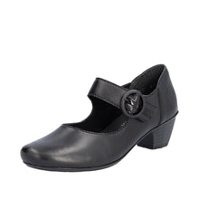 Rieker 41756-00 Black Lugano Leather Low Heel Mary Jane Style Shoes