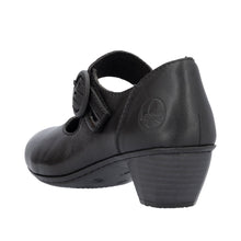 Rieker 41756-00 Black Lugano Leather Low Heel Mary Jane Style Shoes