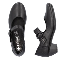 Rieker 41756-00 Black Lugano Leather Low Heel Mary Jane Style Shoes