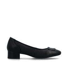 Rieker 43453-00 Lugano Black Leather Block Low Heeled Court Shoes