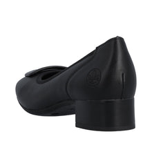 Rieker 43453-00 Lugano Black Leather Block Low Heeled Court Shoes