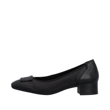 Rieker 43453-00 Lugano Black Leather Block Low Heeled Court Shoes