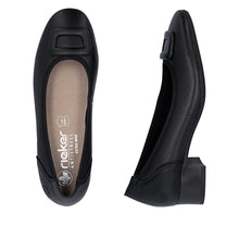 Rieker 43453-00 Lugano Black Leather Block Low Heeled Court Shoes