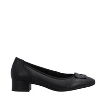 Rieker 43453-00 Lugano Black Leather Block Low Heeled Court Shoes