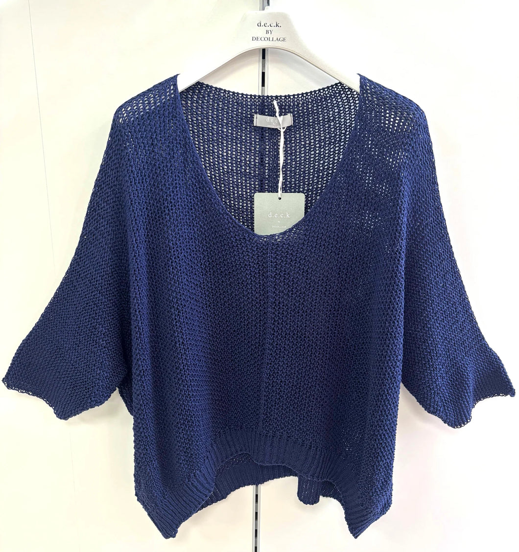 D.E.C.K By Decollage 4350 Plain Open Knit V-Neck Jumper (4 Colours)