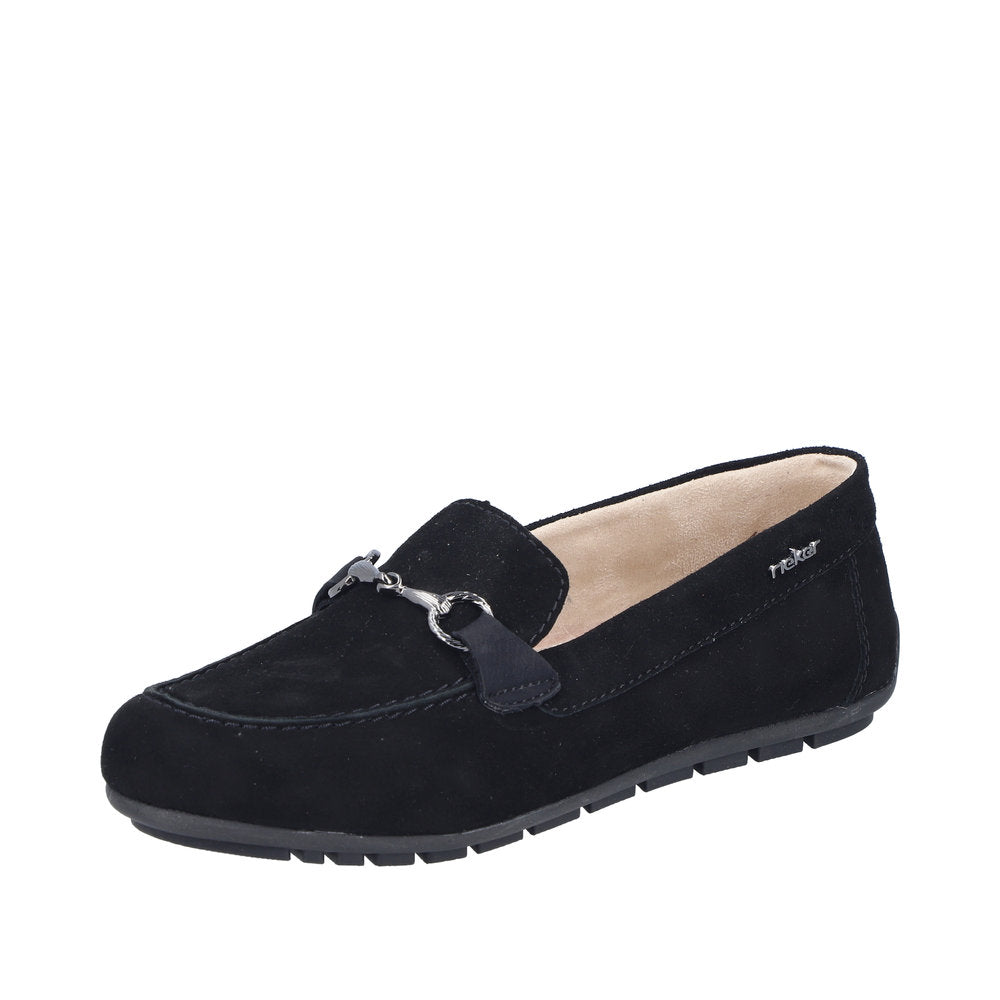 Rieker 43863-00 Black Nubuck Leather Loafers