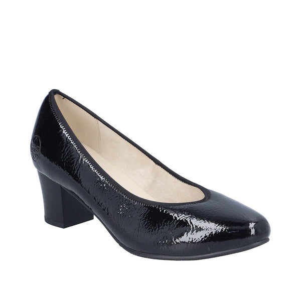 Rieker 44650-02 Largo Black Patent Leather Low Heel Court Shoes
