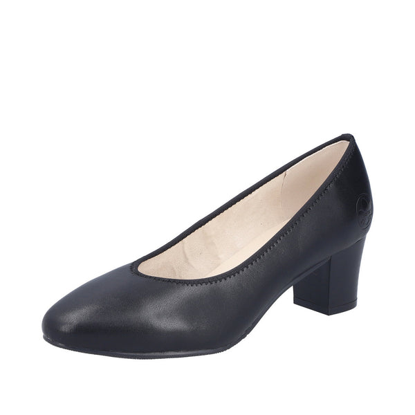 Rieker 44650-04 Black Leather Low Heel Court Shoes
