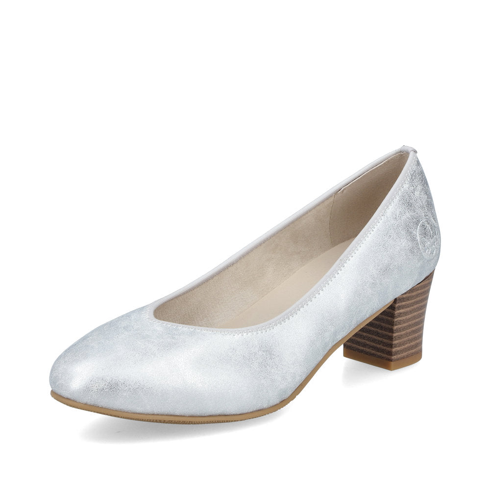 Rieker 44650-90 Odessa Silver Metallic Block Heel Court Shoe