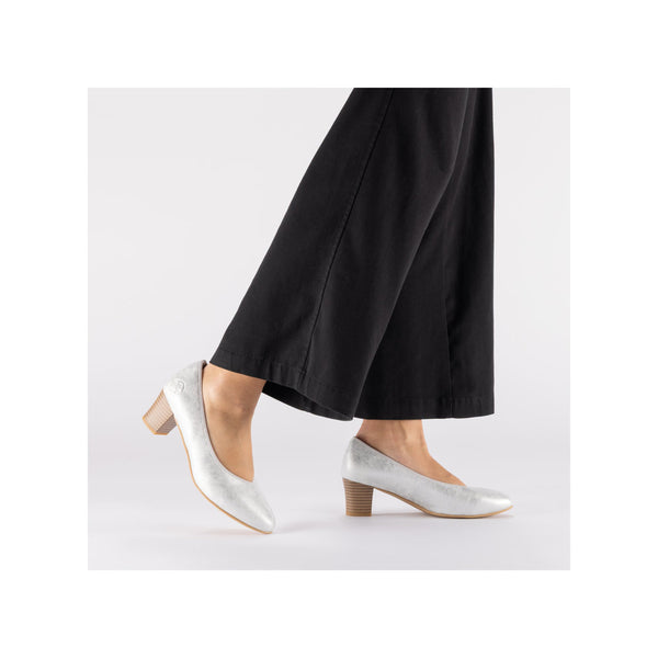 Rieker 44650-90 Odessa Silver Metallic Block Heel Court Shoe