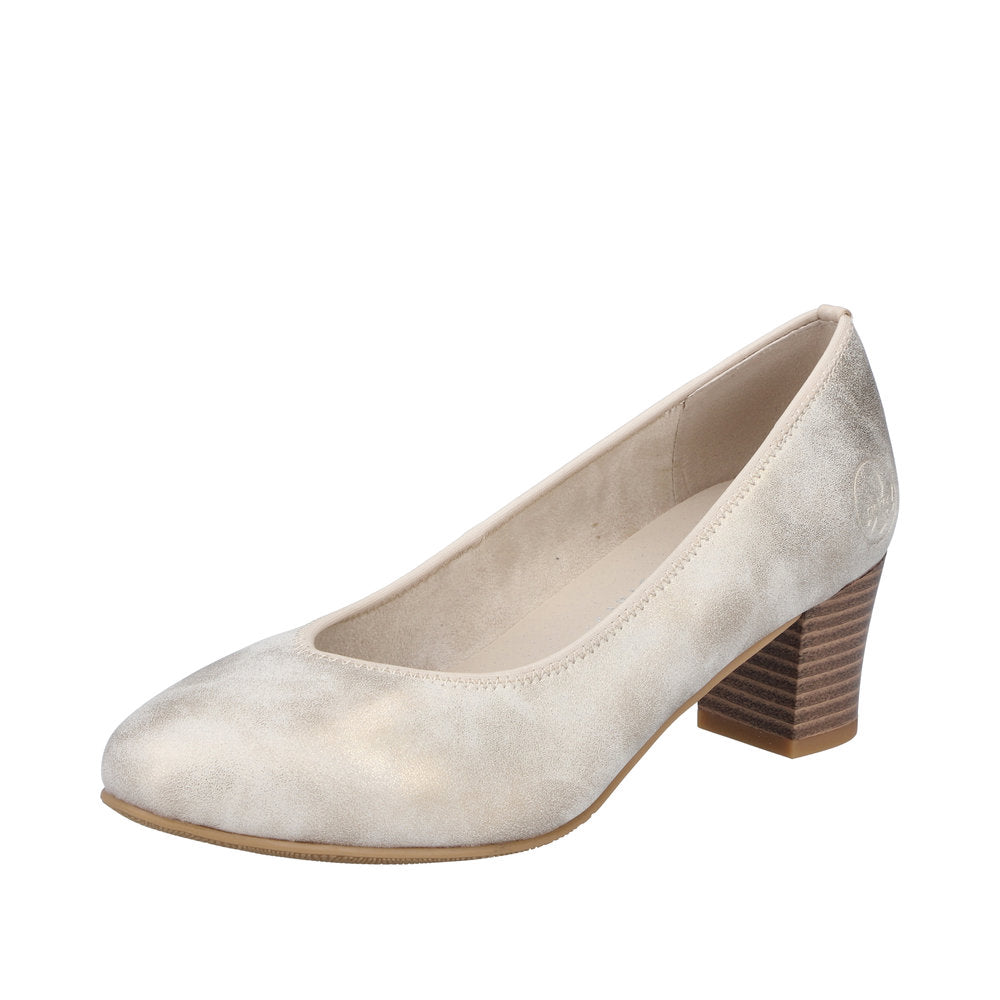 Rieker 44650-91 Alula Soft Gold Leather Block Heeled Court Shoes