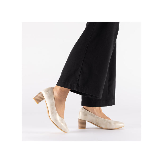 Rieker 44650-91 Alula Soft Gold Leather Block Heeled Court Shoes