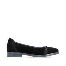 Rieker 46257-00 Black Suede Leather Ballet Pump with jet Crystal Platt Front Detail