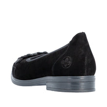Rieker 46257-00 Black Suede Leather Ballet Pump with jet Crystal Platt Front Detail