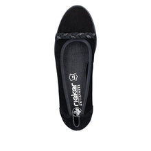 Rieker 46257-00 Black Suede Leather Ballet Pump with jet Crystal Platt Front Detail
