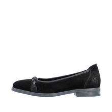 Rieker 46257-00 Black Suede Leather Ballet Pump with jet Crystal Platt Front Detail