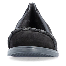 Rieker 46257-00 Black Suede Leather Ballet Pump with jet Crystal Platt Front Detail