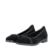 Rieker 46257-00 Black Suede Leather Ballet Pump with jet Crystal Platt Front Detail