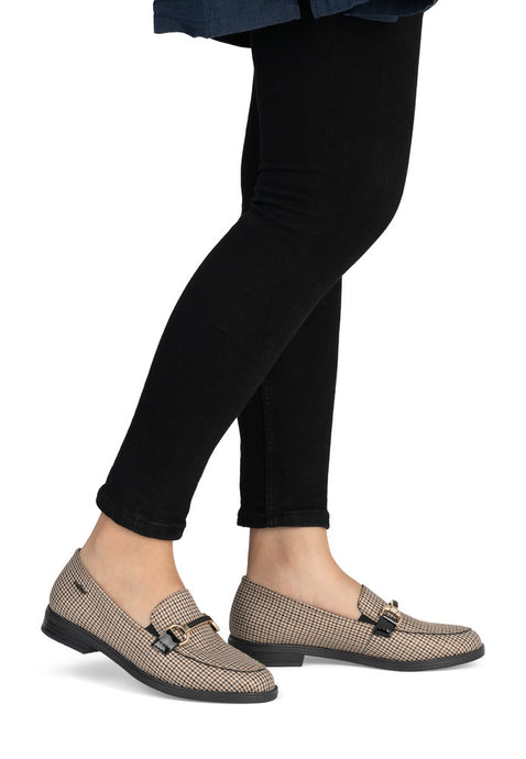 Rieker 46264-60 Beige Combination Checked Loafers