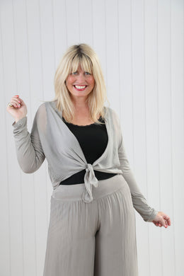 Goose Island 4646 Plain Light Mocca Silk Trim Waterfall Shrug