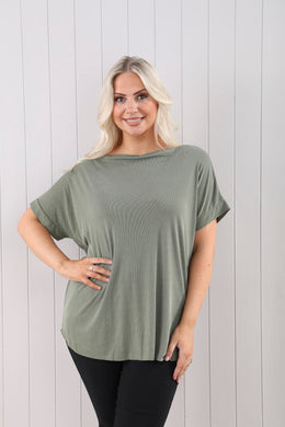 Goose Island Sorrento Plain Stretchy Fine Ribbed Slash Neck Top (2 Colours)