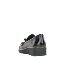Rieker 53771-00 Black Leather Combination Tassel Front Wedge Loafers