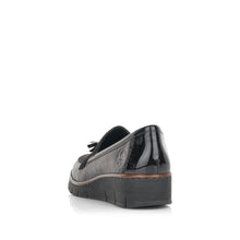 Rieker 53771-00 Black Leather Combination Tassel Front Wedge Loafers