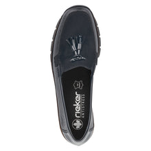 Rieker 53771-00 Black Leather Combination Tassel Front Wedge Loafers