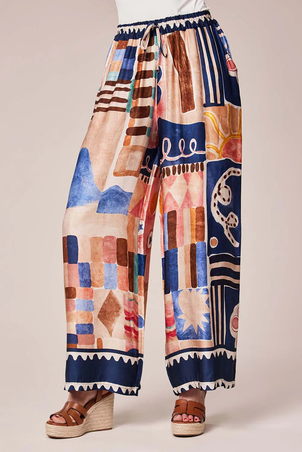 D.E.C.K By Decollage 6655 Abstract Print Wide Leg Palazzo Trousers (2 Colours)