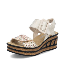 Rieker 68172-60 Beige Combination Adjustable Wedge Sandals