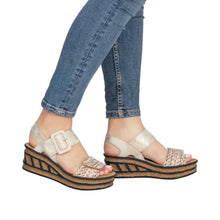 Rieker 68172-60 Beige Combination Adjustable Wedge Sandals