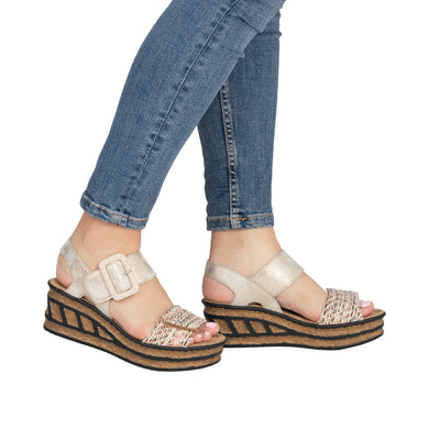 Rieker 68172-60 Beige Combination Adjustable Wedge Sandals