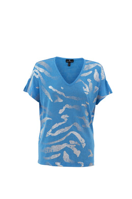 Marble 7371 V-Neck Foil Print Top (2 Colours)