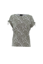 Marble 7423 Khaki And White Wave Print Scoop Neck Top
