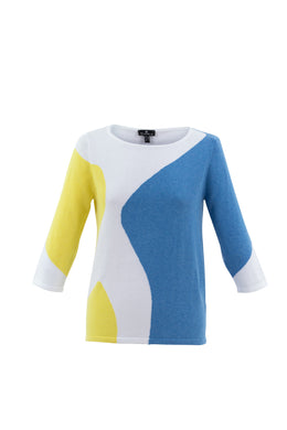 Marble 7449 Abstract Pattern Yellow, Powder Blue and White Jumper