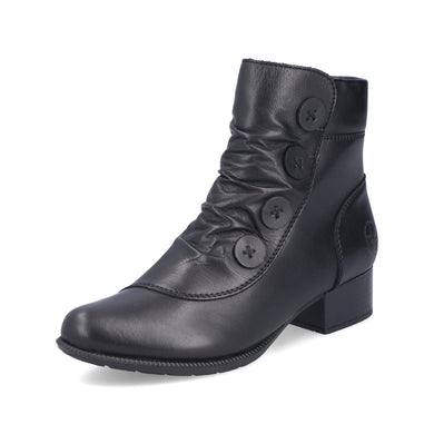 Rieker 78659-00 Minato Black Leather Block Heeled Ankle Boots