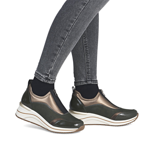 Remonte D0T08-54 Largo Green Combination Zip Front Wedge Trainers